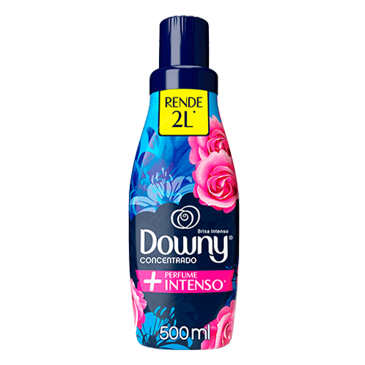 A imagem apresenta o amaciante Downy Brisa Intenso em uma embalagem vibrante e moderna, decorada com detalhes florais em tons de rosa e azul. Com rendimento de 2L e fórmula concentrada, ele garante roupas macias e perfumadas por mais tempo, além de neutralizar odores indesejáveis. Ideal para quem procura o melhor amaciante Downy com um perfume marcante e refrescante para o dia a dia.