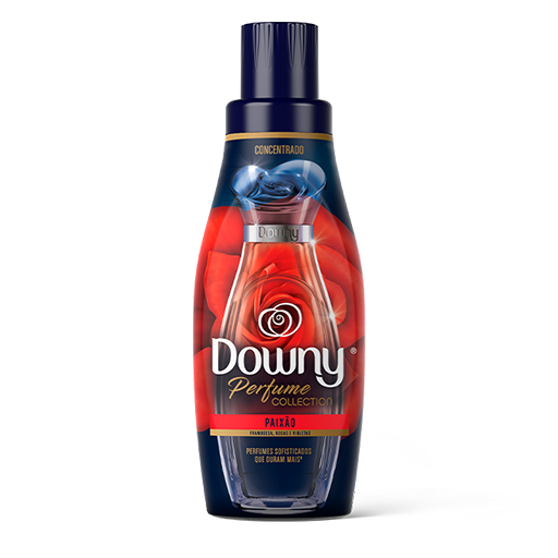 A imagem apresenta o amaciante Downy Paixão em sua embalagem sofisticada, decorada com detalhes de rosas vermelhas que simbolizam sua fragrância intensa e envolvente. Parte da linha Perfume Collection, este produto oferece perfumes sofisticados que duram muito mais tempo, sendo ideal para quem busca o melhor amaciante Downy para proporcionar um toque de paixão e luxo às roupas do dia a dia.