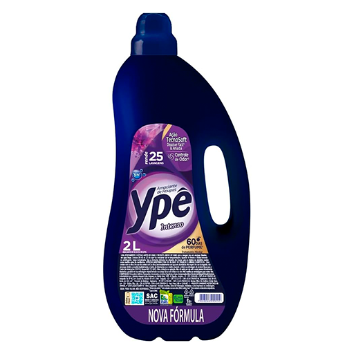 Amaciante Ypê Tradicional Intenso, embalagem de 2L, com nova fórmula, tecnologia TecnoSoft e 60 dias de perfume. Ideal para quem busca uma fragrância marcante e duradoura.